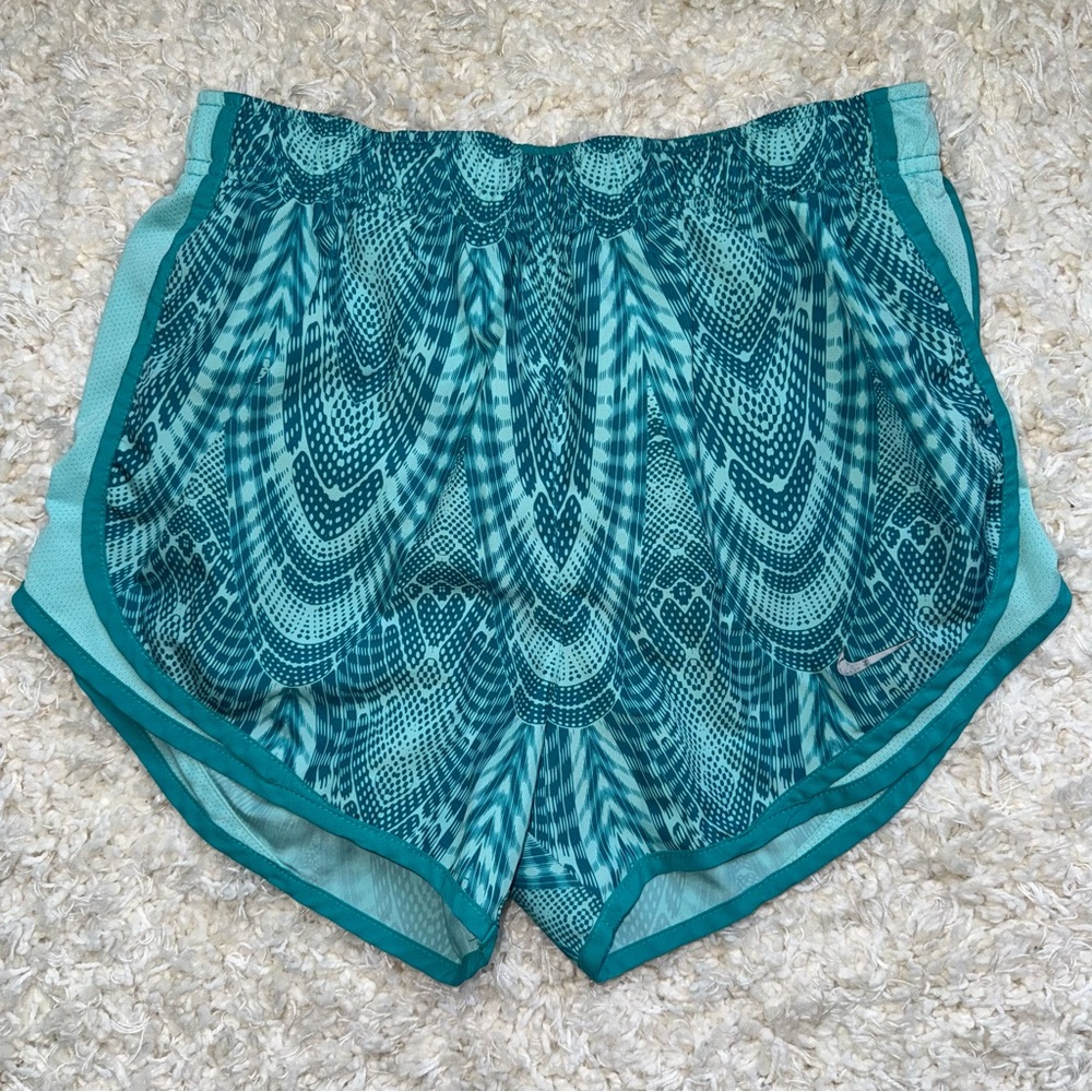 Nike Dri-FIT Teal Patterned Athletic Shorts with Built-in Underwear